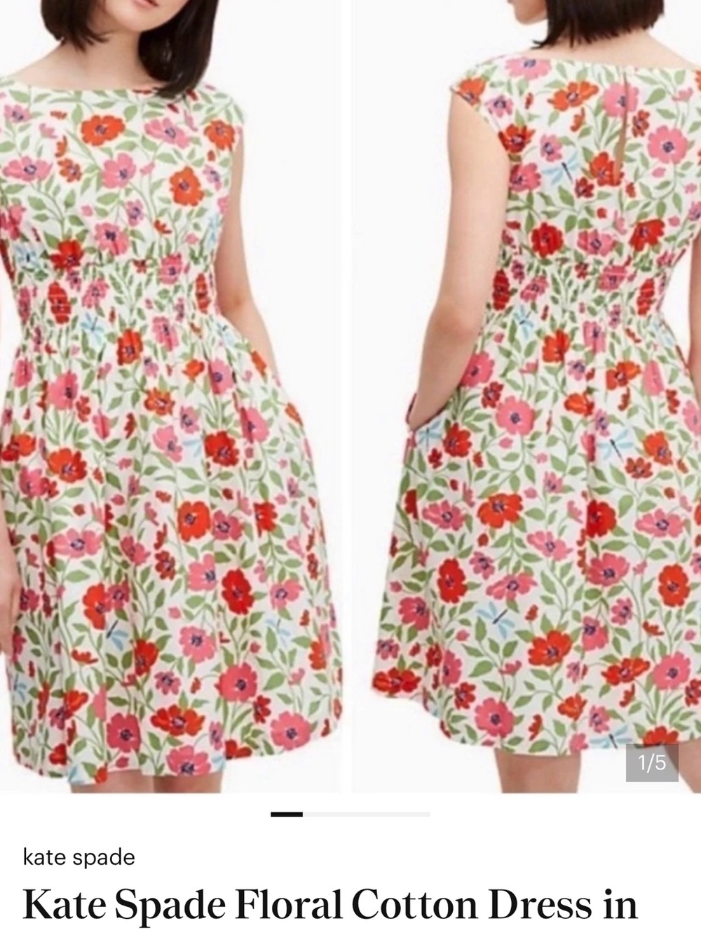 kate spade White Floral Midi Dress with Pink and Red Flowers
